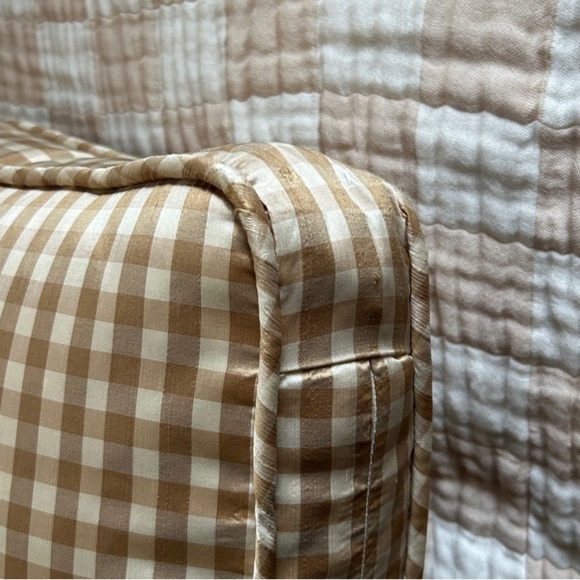 Organic Cotton Checkered Queen Blanket Coverlet Adult Size Tan Check 2 Side NEW - Picture 10 of 15